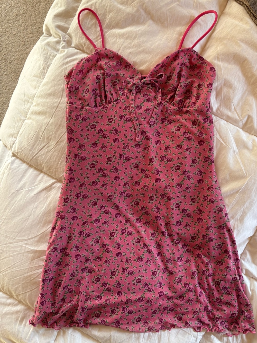 Urban Outfitters Pink Floral Slip Dress with Bow Detail